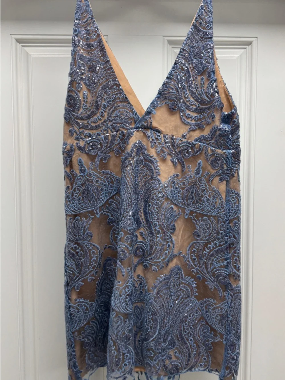 Free People Night Shimmer Sequin Mini Dress Blue and Nude
